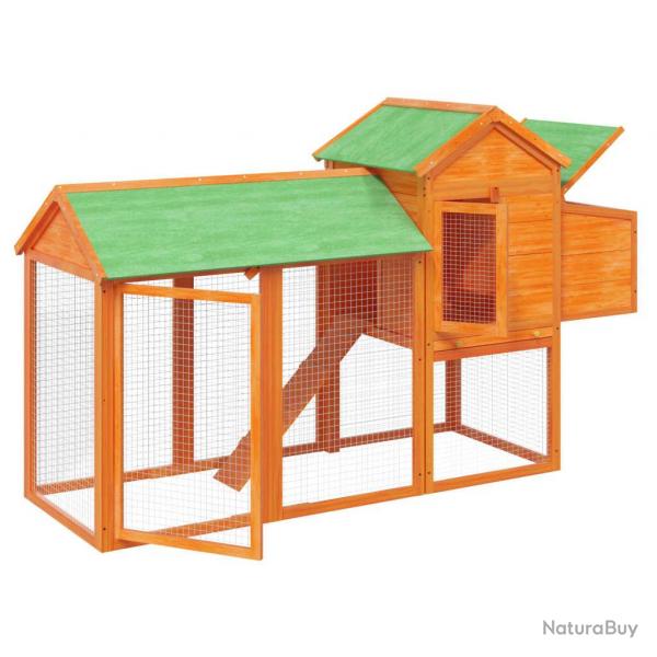 Poulailler enclos pour poules en bois massif de pin - 193 x 65 x 117 cm - Marron