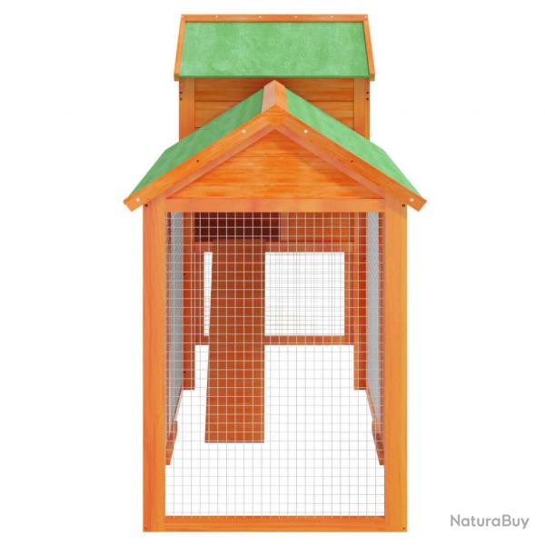 Poulailler enclos pour poules en bois massif de pin - 193 x 65 x 117 cm - Marron