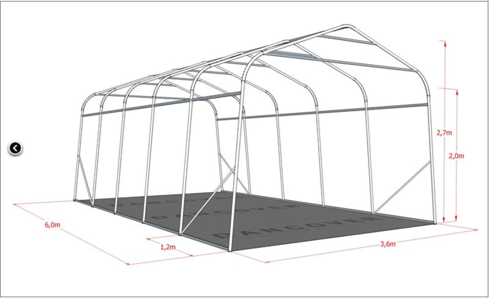 Abri pour bétail 3,6x6x2,68m, PVC, Gris