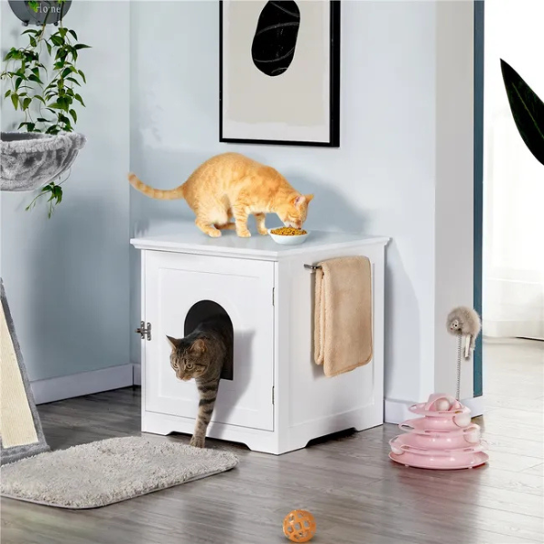 Maison De Toilette Pour Chats Avec Porte 50x53x55cm Meuble à Litière