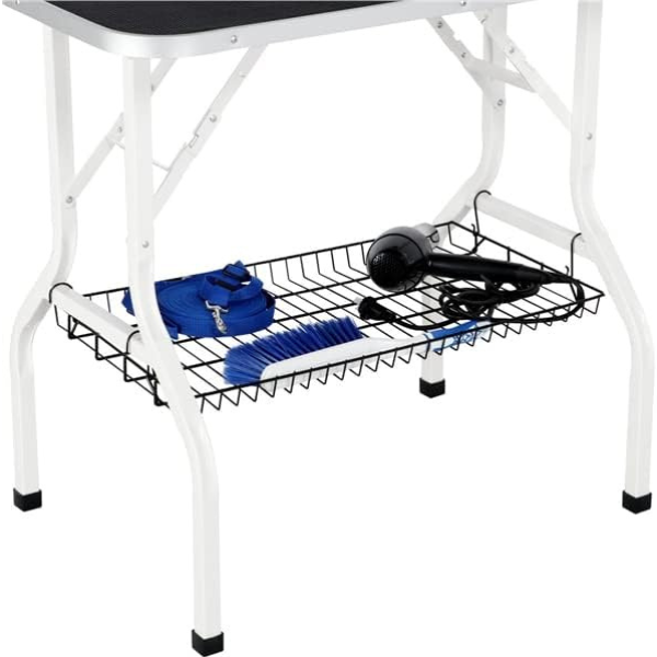 Table de toilettage pour chien pliante - potence réglable - 2 sangles - panier de rangement - surface travail large antidérapente - 100kg