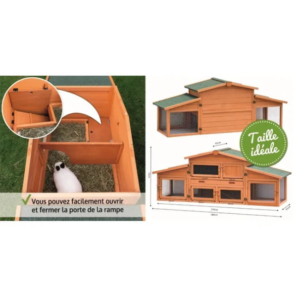 Cage Clapier pour Lapin Extérieur 185x51x75cm