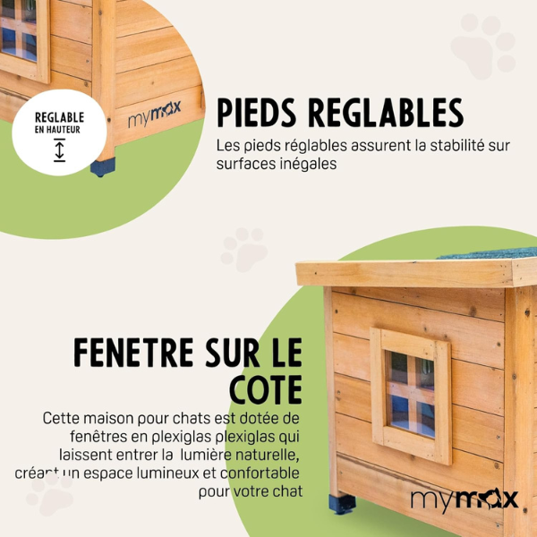 Maison Pour Chat en Bois avec Lucarne Supérieure Ouvrante