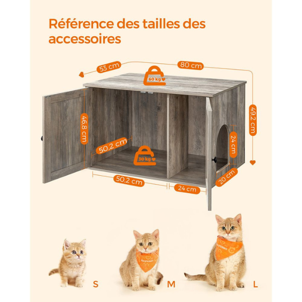 Maison de Toilette Chat - Meuble Litière Chat - avec Séparateur Amovible