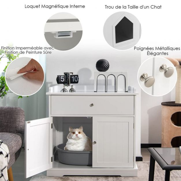 Enceinte de Bac à Litière pour Chat - Meubles Toilette Cachés pour Chat avec Tiroir et 2 Portes