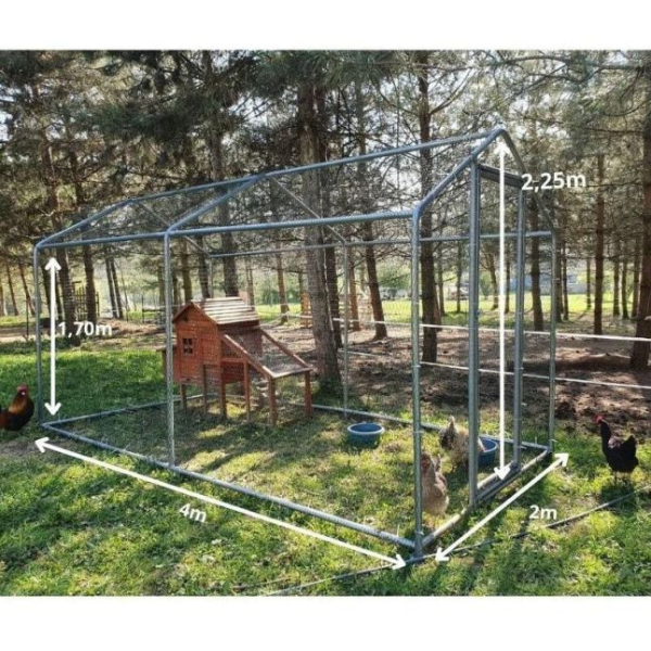 Enclos Poulailler 8m² Tubes 32mm H2,25m - Parc Grillagé Renforcé 4x2m - Acier Galvanisé