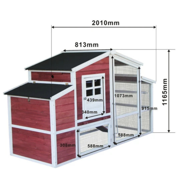 Poulailler XXL avec espaces extérieurs abri plus large toit tar 200 cm