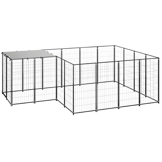 Chenil pour extérieur avec un toit fabriqué en acier de 6,05 m² avec finition noir et gris