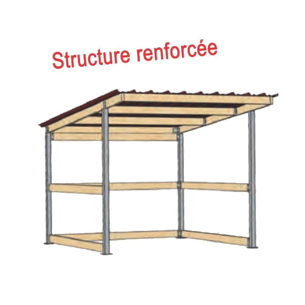 Abri de prairie chevaux en bois simple pente larg. 3 m x prof. 4 m