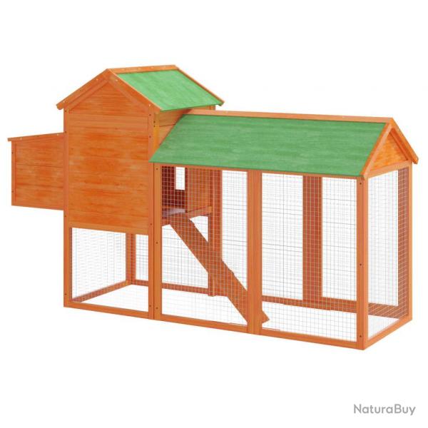 Poulailler enclos pour poules en bois massif de pin - 193 x 65 x 117 cm - Marron