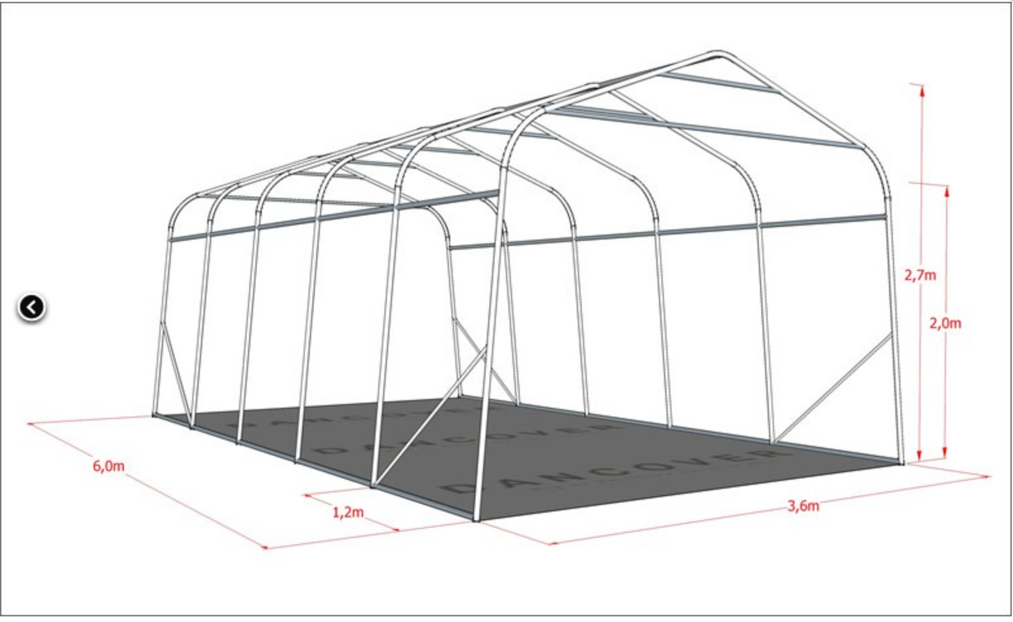 Abri pour bétail 3,6x6x2,68m, PVC, Gris