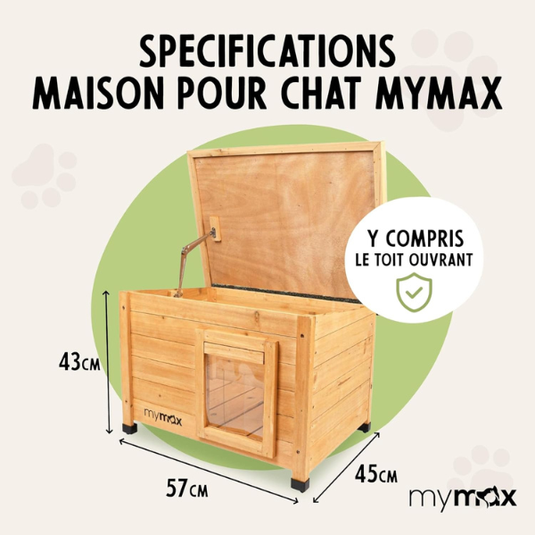 Maison Pour Chat en Bois avec Lucarne Supérieure Ouvrante
