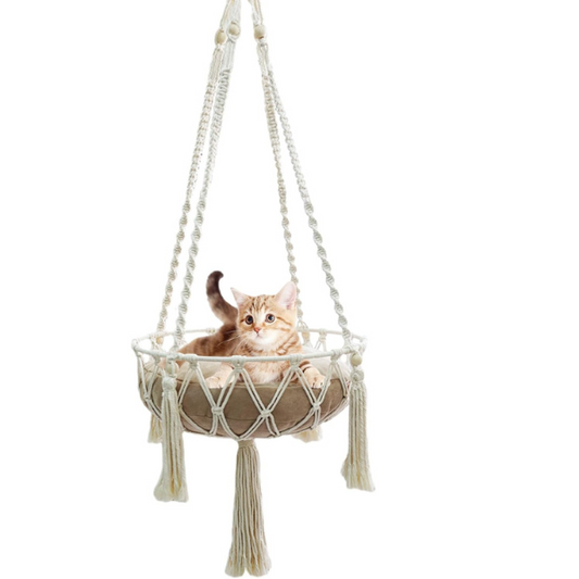 Lit Suspendu en Osier pour Chat Bohème