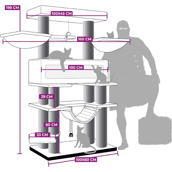 Arbre à chat XXL géant 48 x 176 cm
