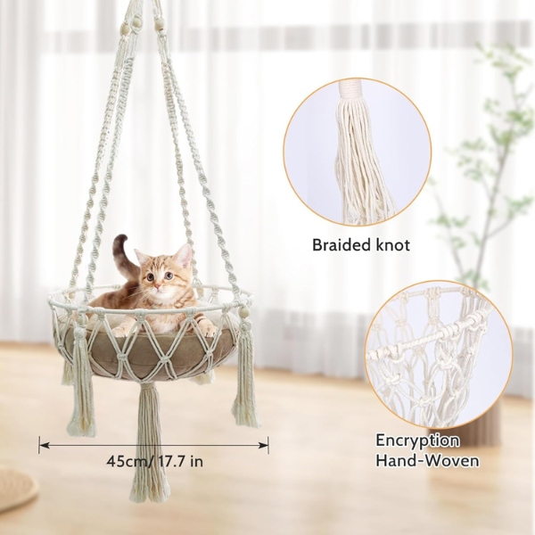 Lit Suspendu en Osier pour Chat Bohème