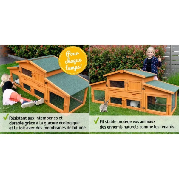 Cage Clapier pour Lapin Extérieur 185x51x75cm