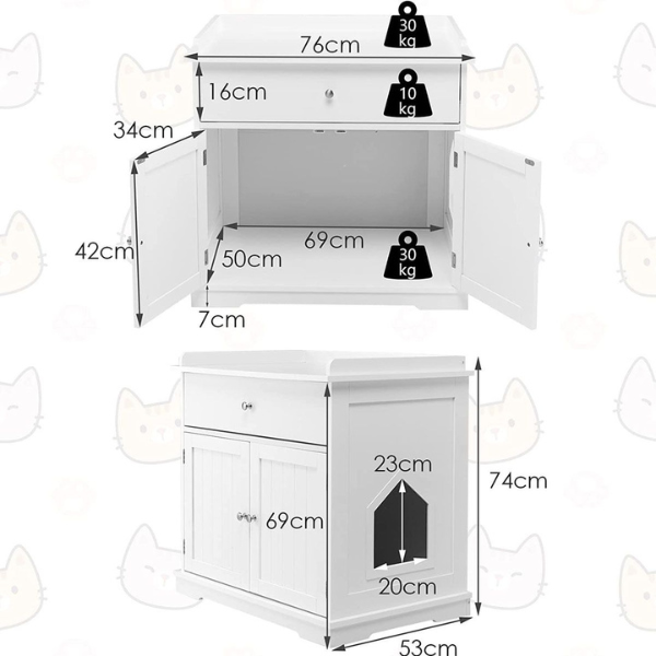 Enceinte de Bac à Litière pour Chat - Meubles Toilette Cachés pour Chat avec Tiroir et 2 Portes