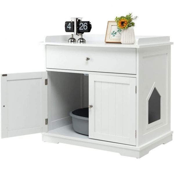 Enceinte de Bac à Litière pour Chat - Meubles Toilette Cachés pour Chat avec Tiroir et 2 Portes